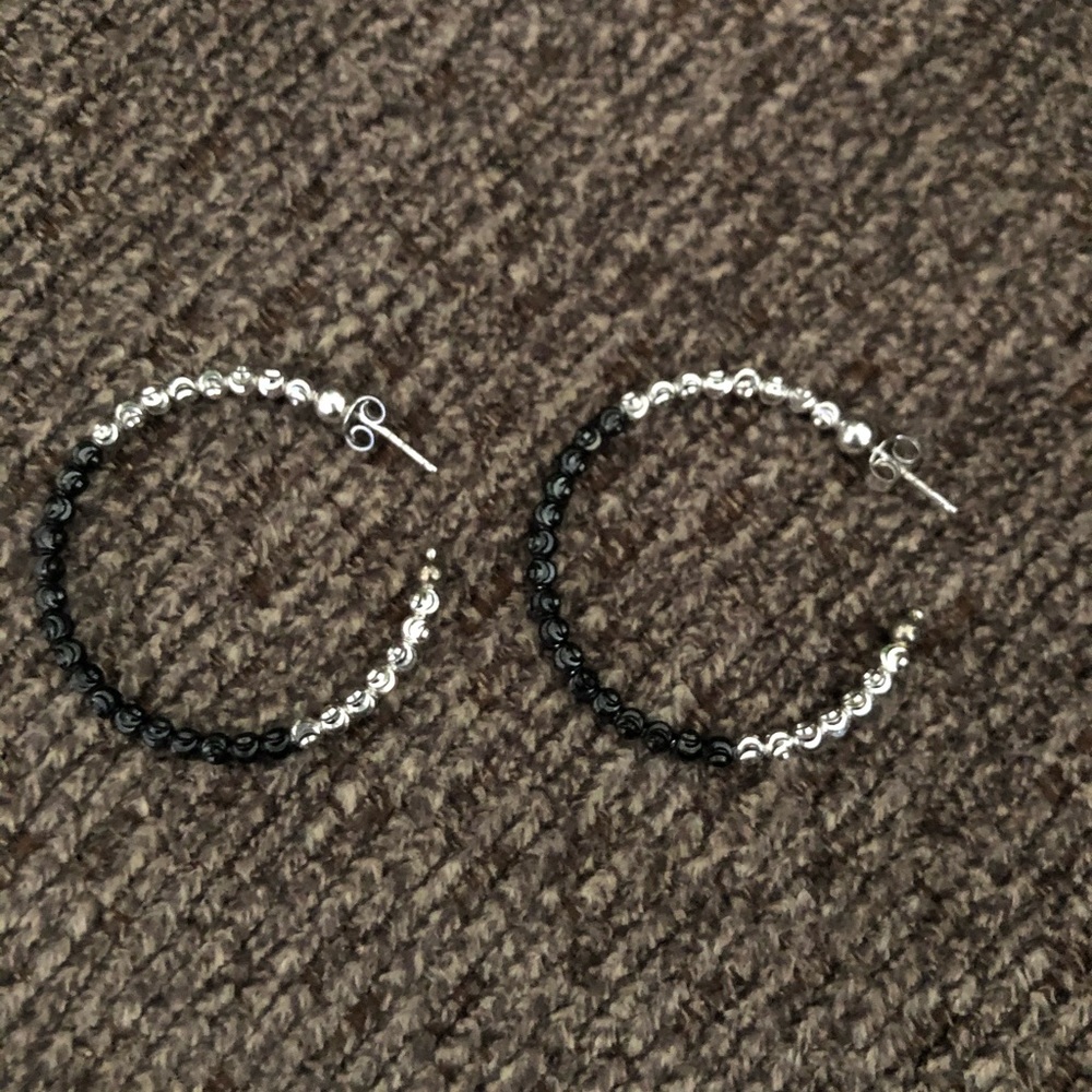 Black Silver Hoop Earrings